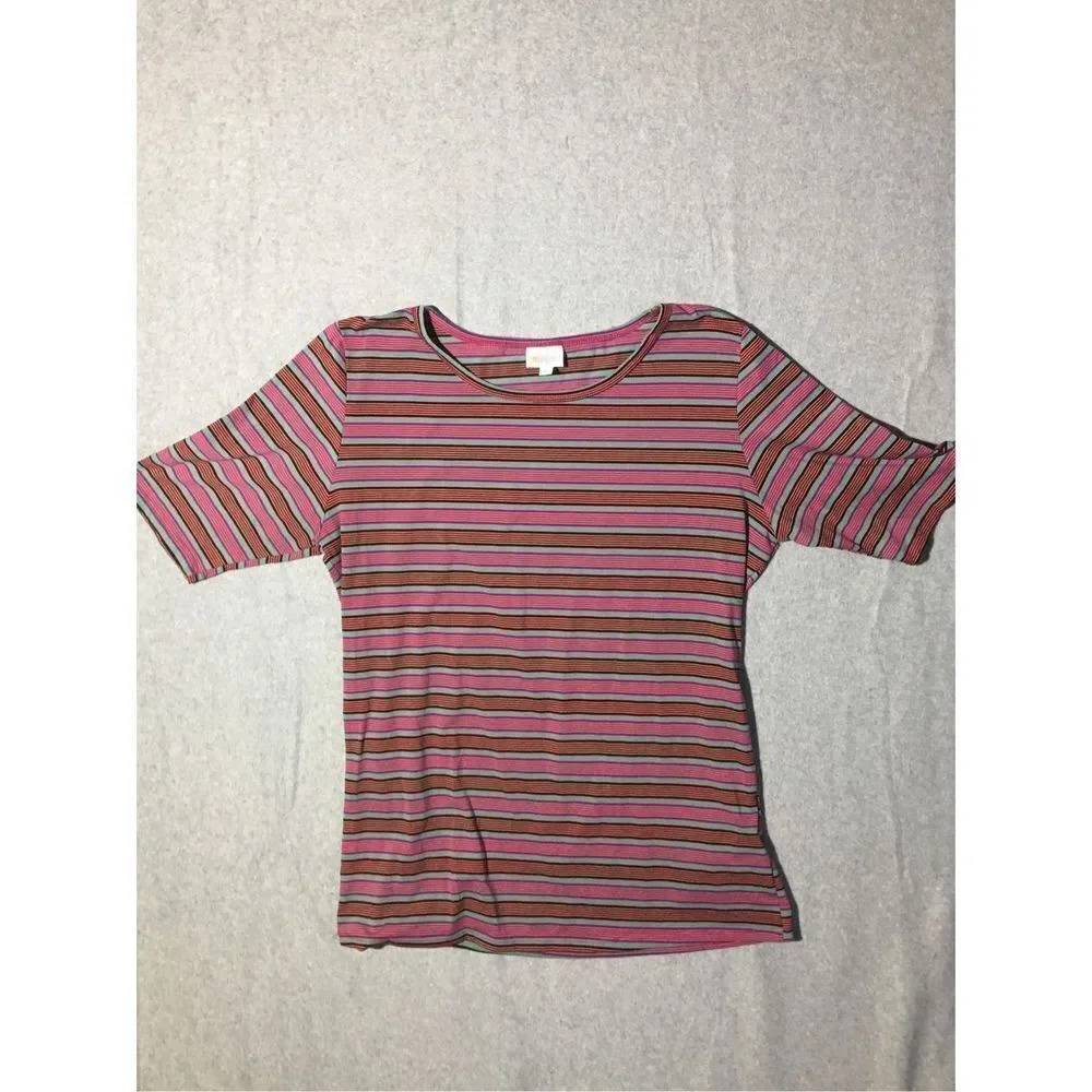 Womens Lularoe Shirt Size XL Multicolored Stripes Casual Fun Cute Childcore